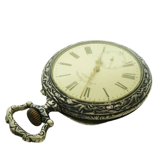 Large Antique 1906 Doxa Watch Hunting Party Silver Repousse Design - Picture 2 of 9